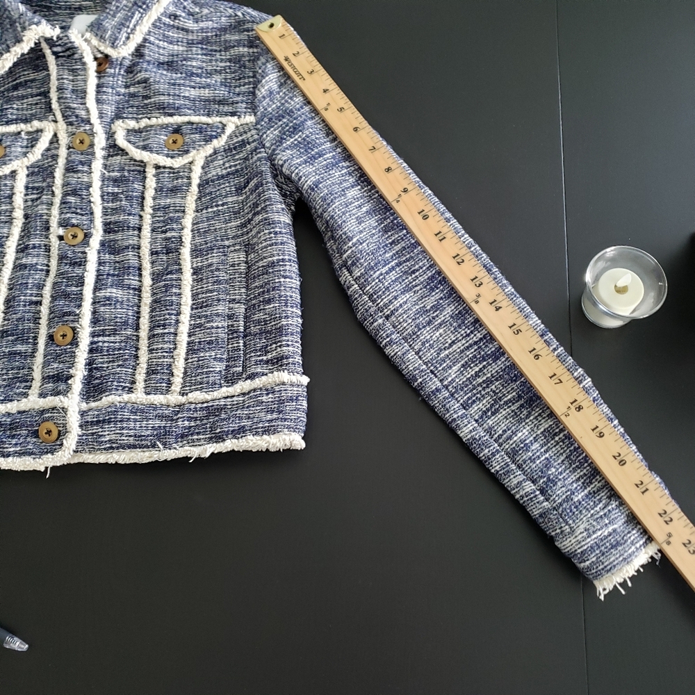 Anthropologie Ett Twa Tweed Jacket Womens Size Xs Blue Cream - Picture 11 of 12